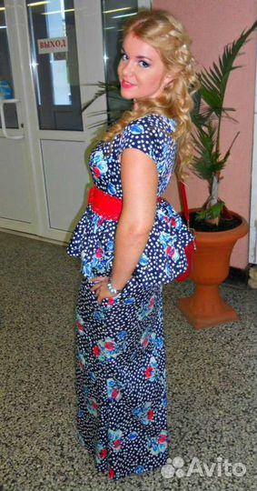 Длинное нарядное платье х/б 46р с баской