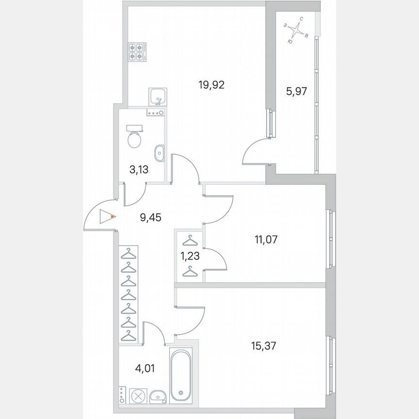 2-к. квартира, 67,2 м², 1/4 эт.