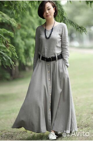 Серое и синее хлопковое платье, бохо, артка