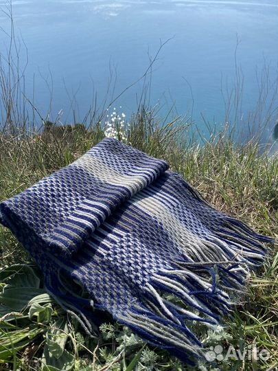 Шарф теплый сине-серый