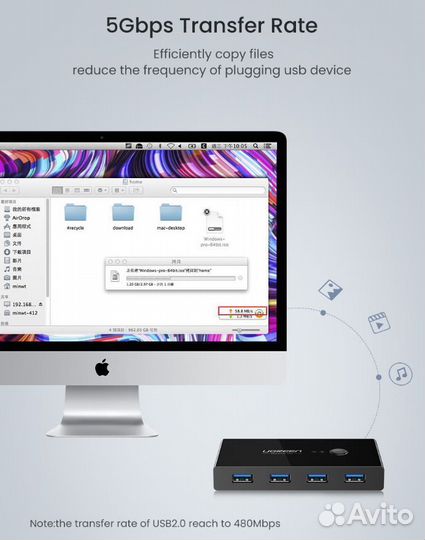 KVM переключатель Ugreen USB 3.0, 4 порта+Гарантия