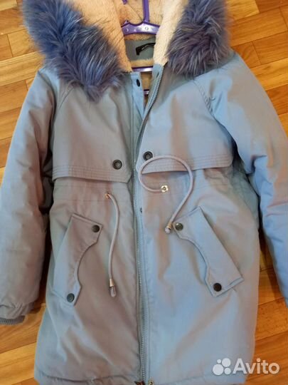 Пуховик парка, голубого цвета
