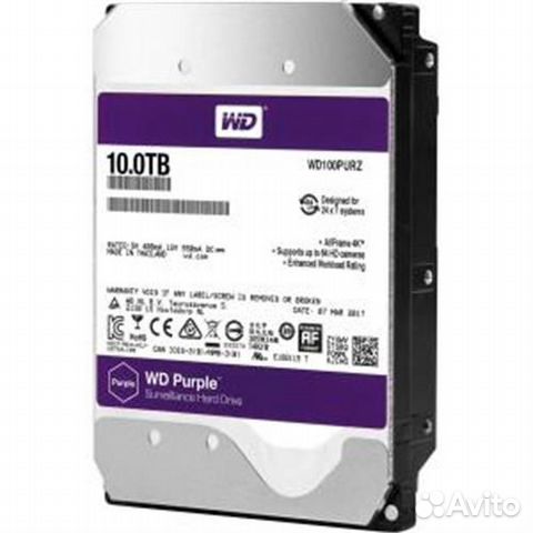 Жесткий диск HDD 10Tb Western Digital SATA-III, 256Mb, 5400rpm Purple WD100purz