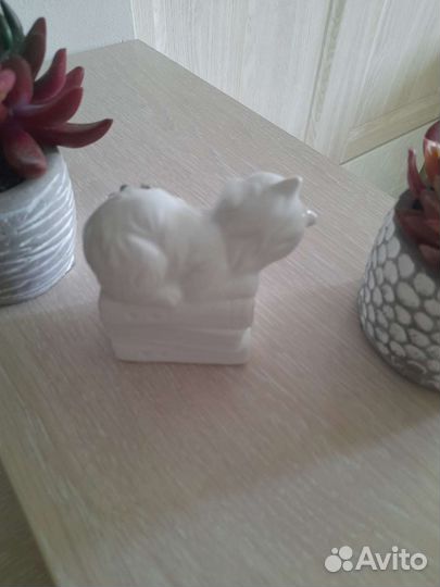 Котенок, лежащий на книгах, фарфор