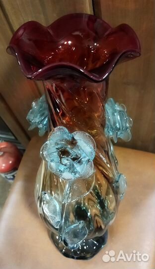 Ваза цветного стекла красная, Красный май 42 см