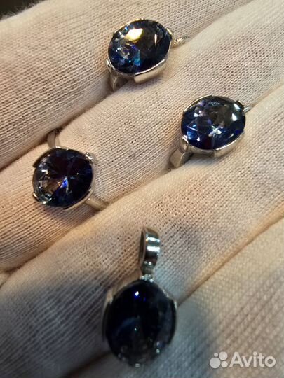 Кольцо и серьги Иолит