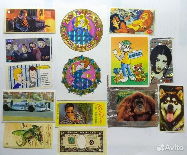 Вкладыши от жвачек 90-х годов, наклейки, тату