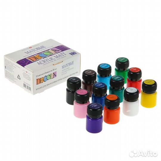 Краска акриловая, набор 12 цветов х 20 мл, Matt, з