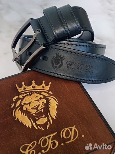 Ремень мужской с гравировкой, кожаный