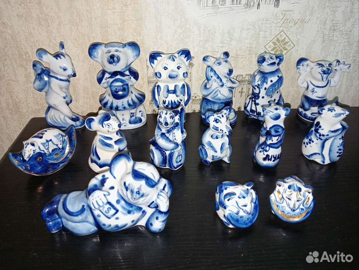 Фарфоровые фигурки мышей/крыс, Гжель