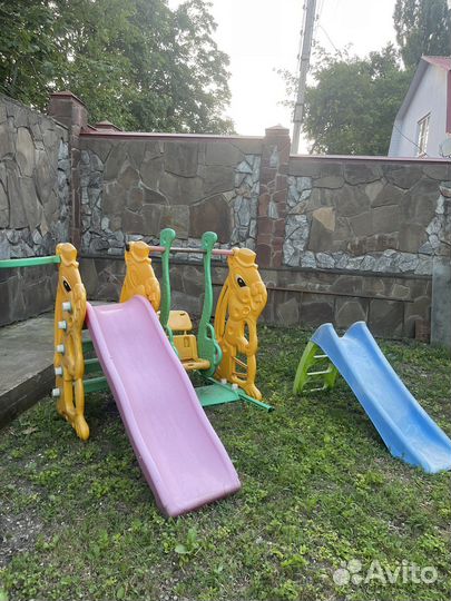 Детская горка и качели, беговел Tech Team