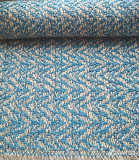 Дорожка домотканая шерстяная серо-голубая (половик