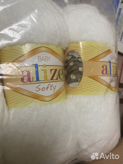 Пряжа alize softy плюшевая,5 штук в уп.,белая