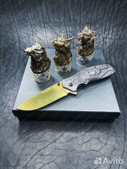 Качественный подарочный набор рюмок с ножом