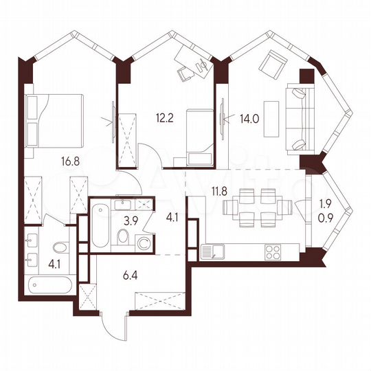 2-к. квартира, 74,2 м², 15/28 эт.