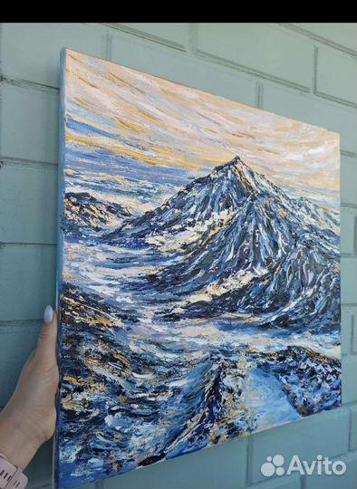 Картина интерьерная горы пейзаж маслом 50*50 см