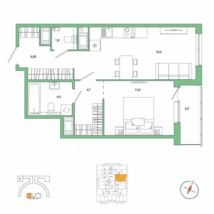 1-к. квартира, 49,2 м², 13/25 эт.