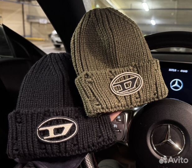 Шапка Diesel черная зеленая хаки дизель