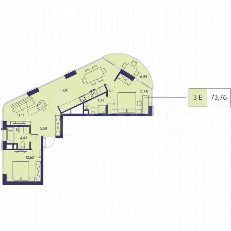 3-к. квартира, 73,8 м², 10/20 эт.