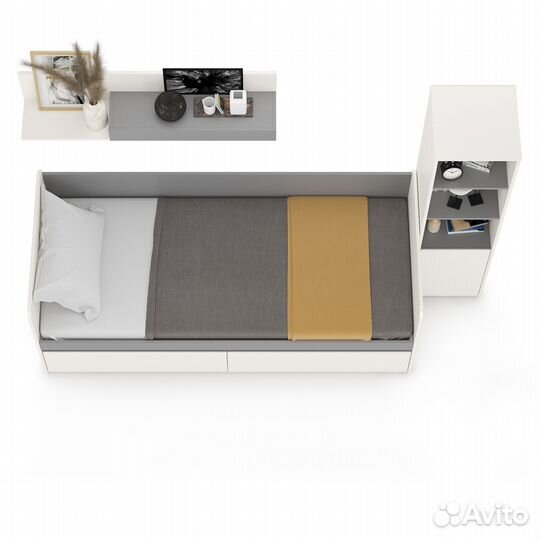 Мебель для детской комнаты с кроватью с ящиками Торонто № 23, цвет белый шагрень/стальной серый, шхг