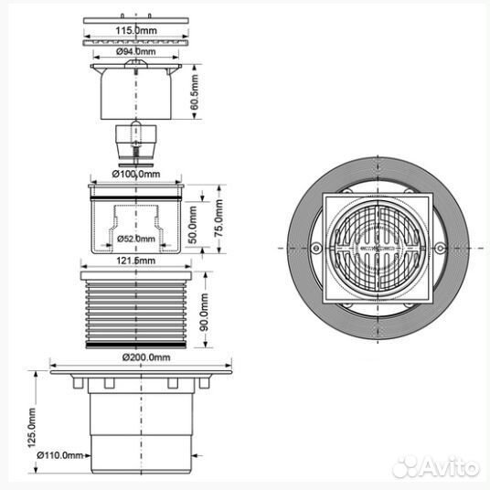 Трап 15х15 с сухим гидрозатвором McAlpine mrfg3V-1