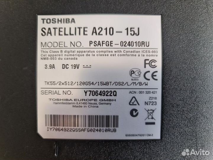 Ноутбук toshiba satellite a 210