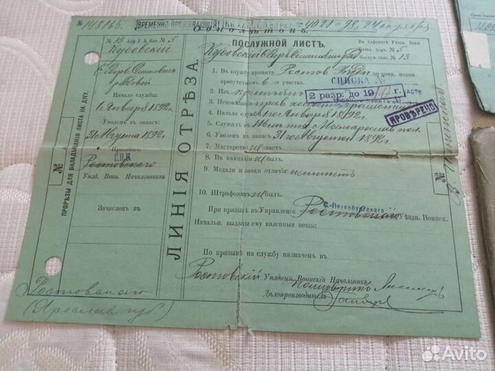 Комплект документов ополченца Русской Императорско