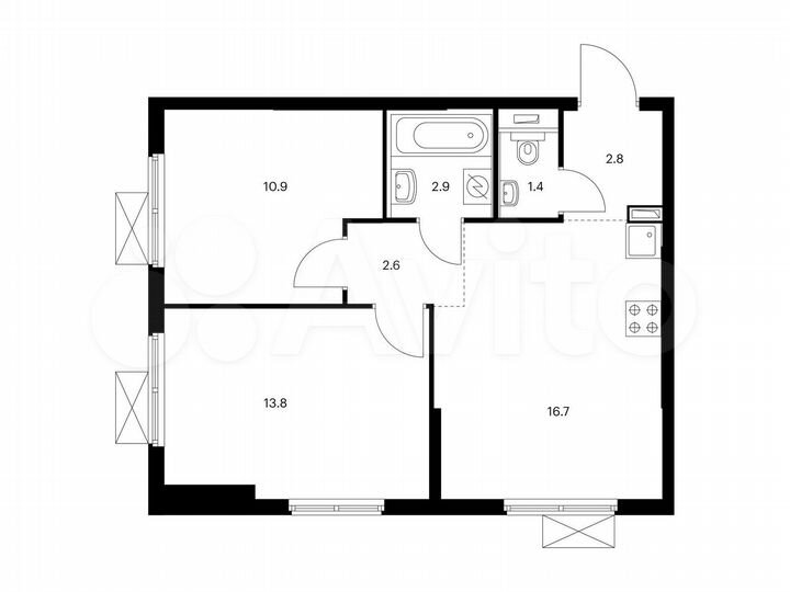 2-к. квартира, 51,1 м², 9/16 эт.