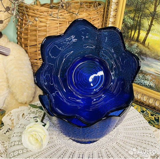 Салатник кобальтовое стекло