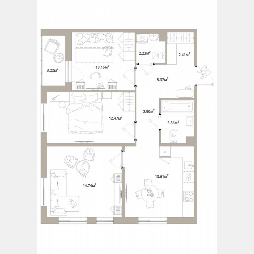 3-к. квартира, 69,4 м², 4/12 эт.