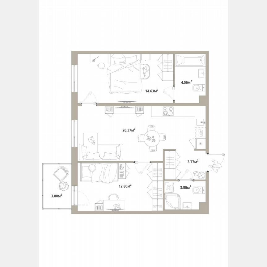 2-к. квартира, 60,8 м², 7/12 эт.