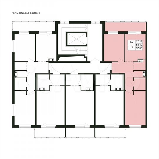2-к. квартира, 57 м², 3/5 эт.