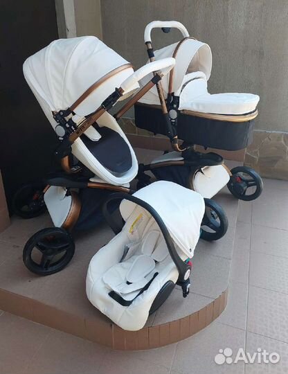 Коляска 3в1 Аулон Мах Белая (перекидная ручка)