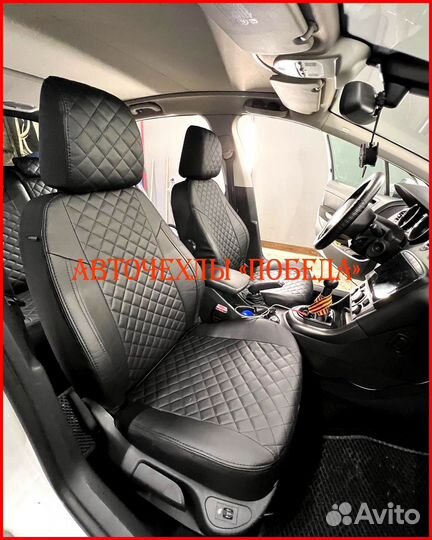 Чехлы Peugeot 308 из экокожи чёрные Ромб