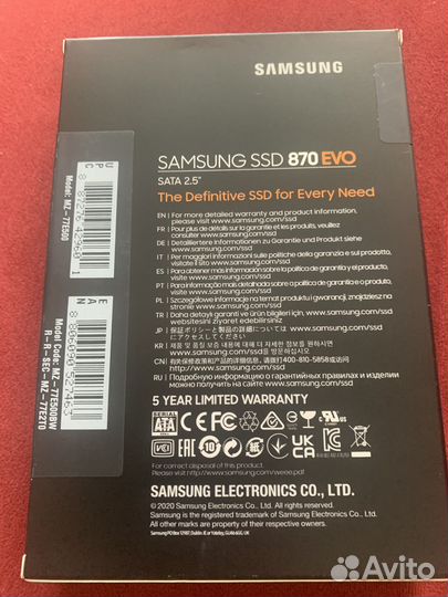 Оригенальный SSD samsung 870 evo 500Gb