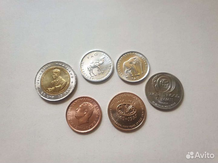 Набор монет fao, unc,6 штук и штаты 4 шт