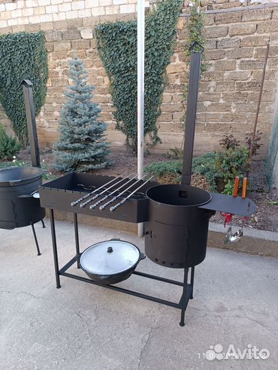 Большой мангал с печью и дымоходом 2в1 металл 3мм