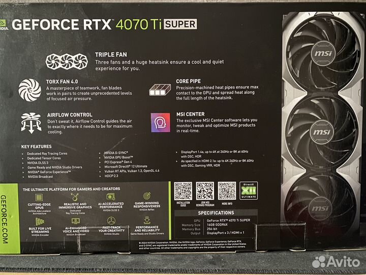 Видеокарта MSI GeForce RTX 4070 Ti Super Ventus 3X