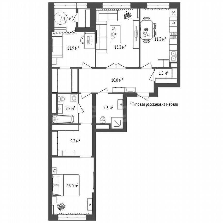 3-к. квартира, 80,6 м², 12/45 эт.