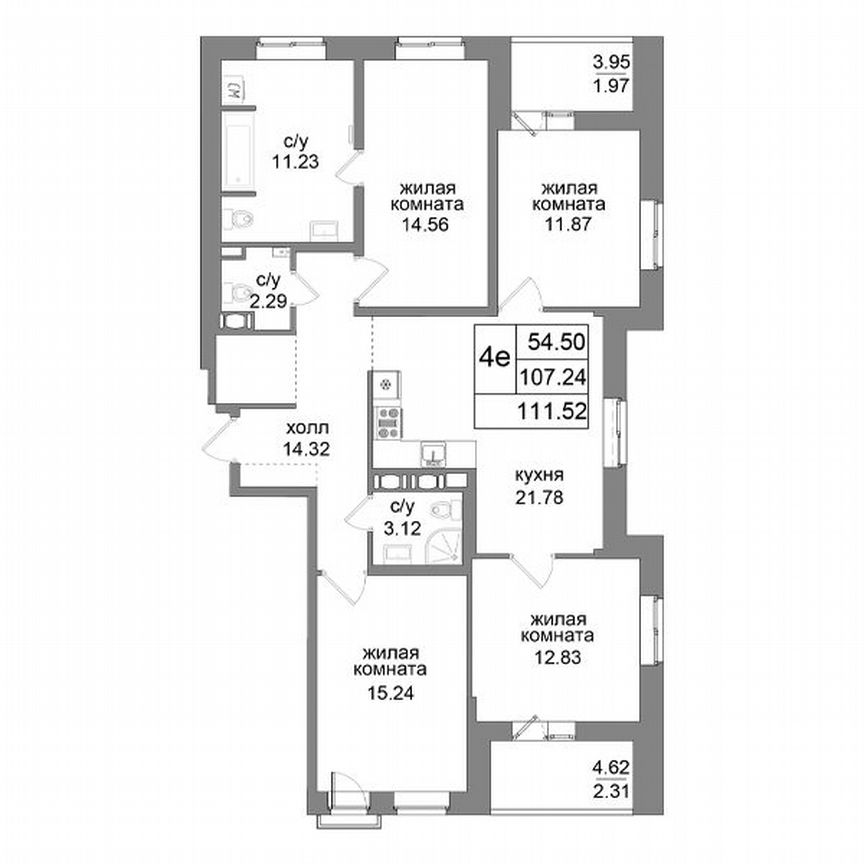 4-к. квартира, 112,4 м², 2/27 эт.