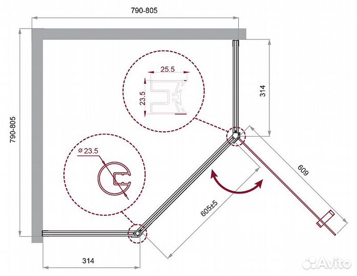 Душ. уголок BelBagno 80x80,5 uno-195-p-1-80-c-cr