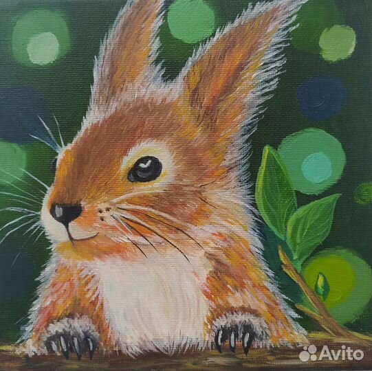 Картина маслом на холсте белка/бельчонок