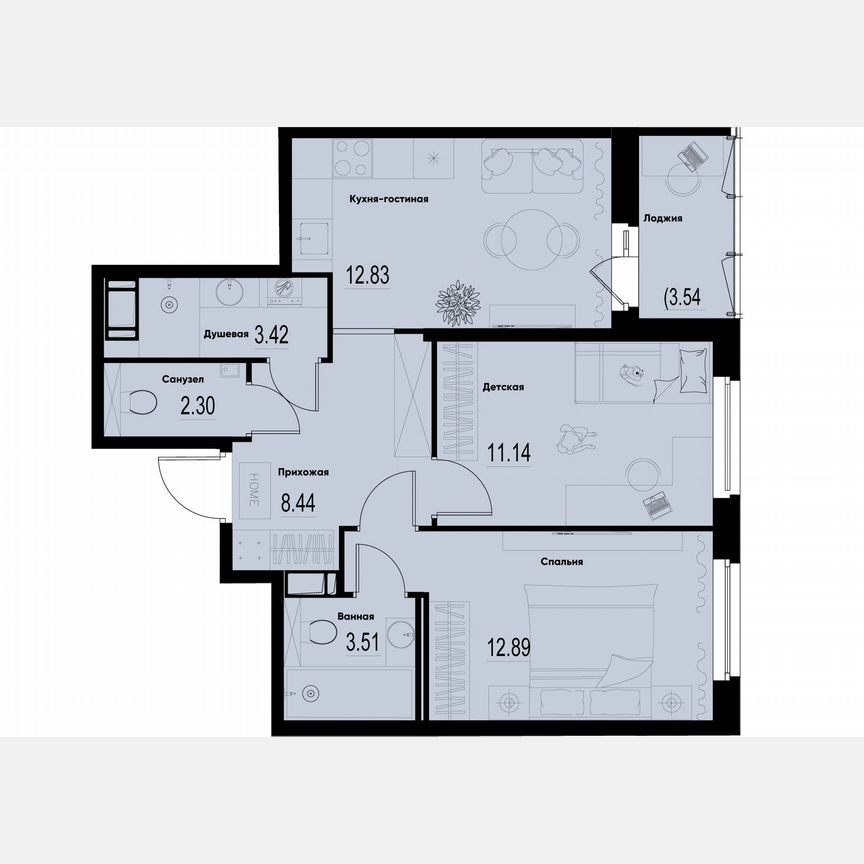 2-к. квартира, 56,3 м², 9/12 эт.