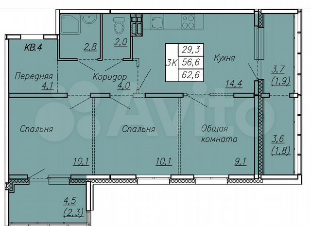 3-к. квартира, 62,4 м², 17/17 эт.