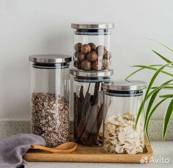 Банки для сыпучих продуктов стеклянные с дерев. кр