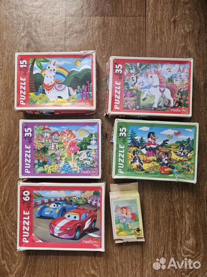 Пазлы детские (картон, дерево), за 7 штук