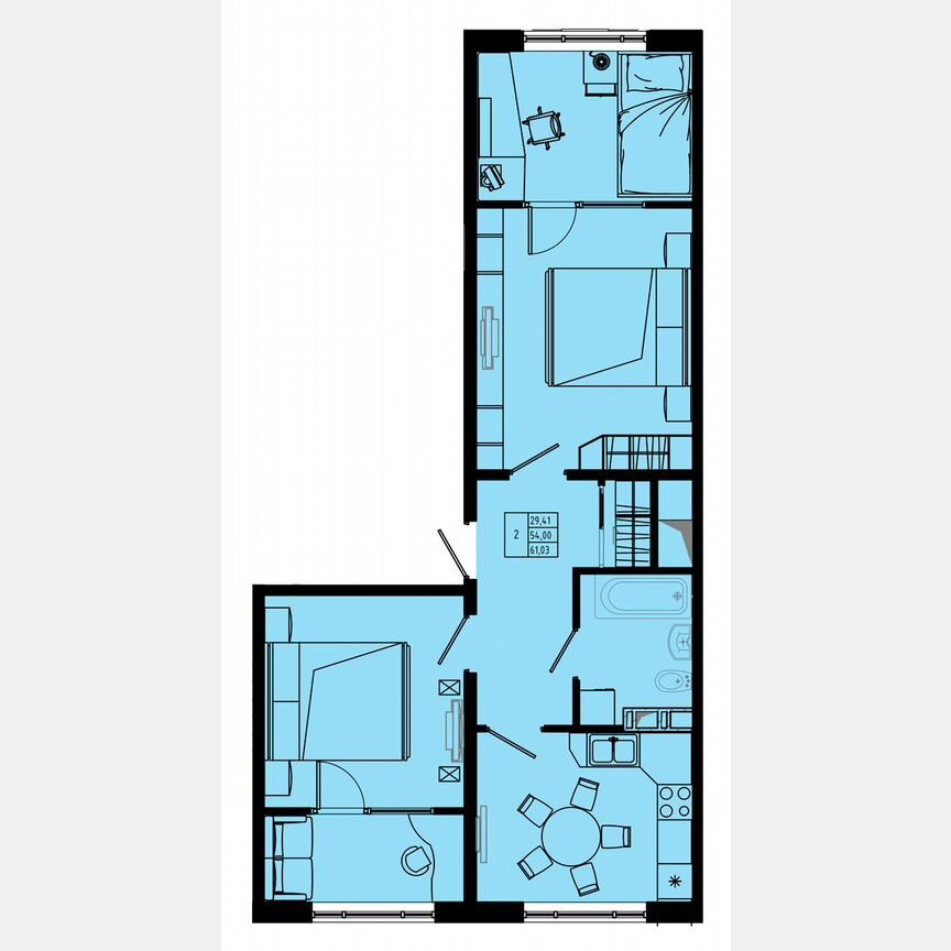 2-к. квартира, 61,6 м², 7/8 эт.