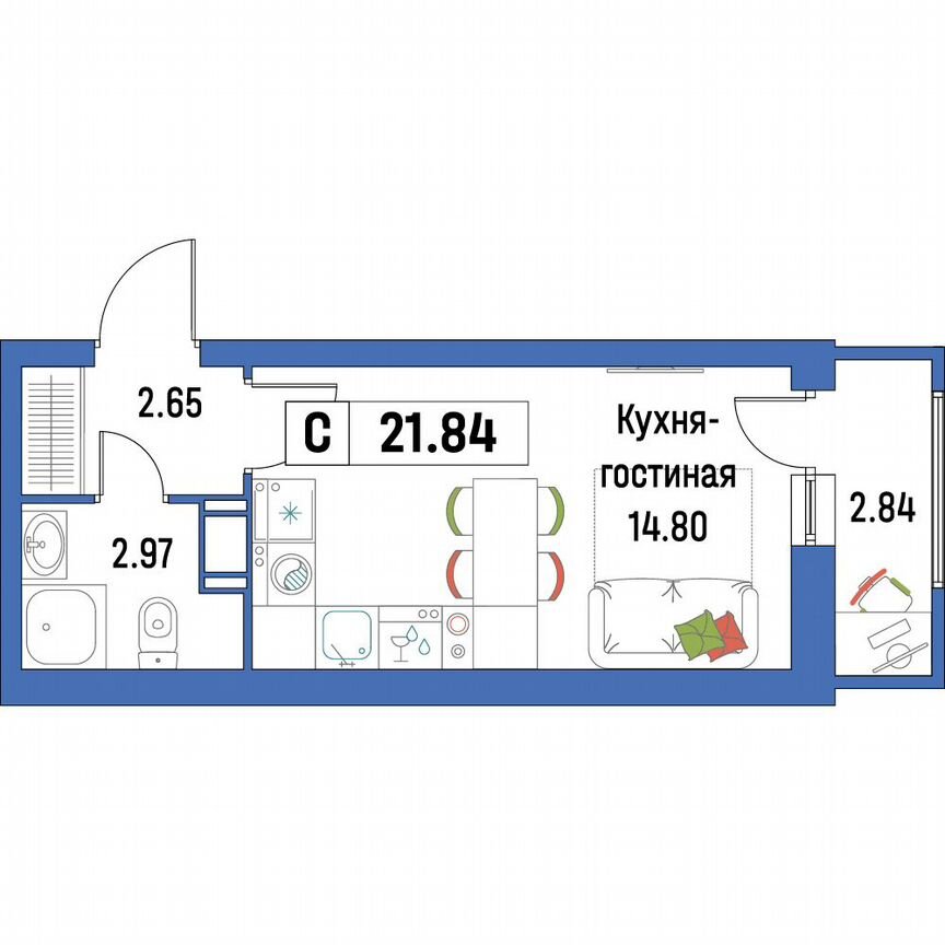 Квартира-студия, 21,8 м², 10/16 эт.