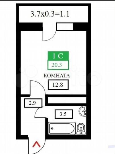 Квартира-студия, 20,3 м², 12/24 эт.