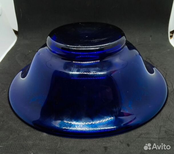 Ваза фруктовница, кобальтовое стекло с золотом